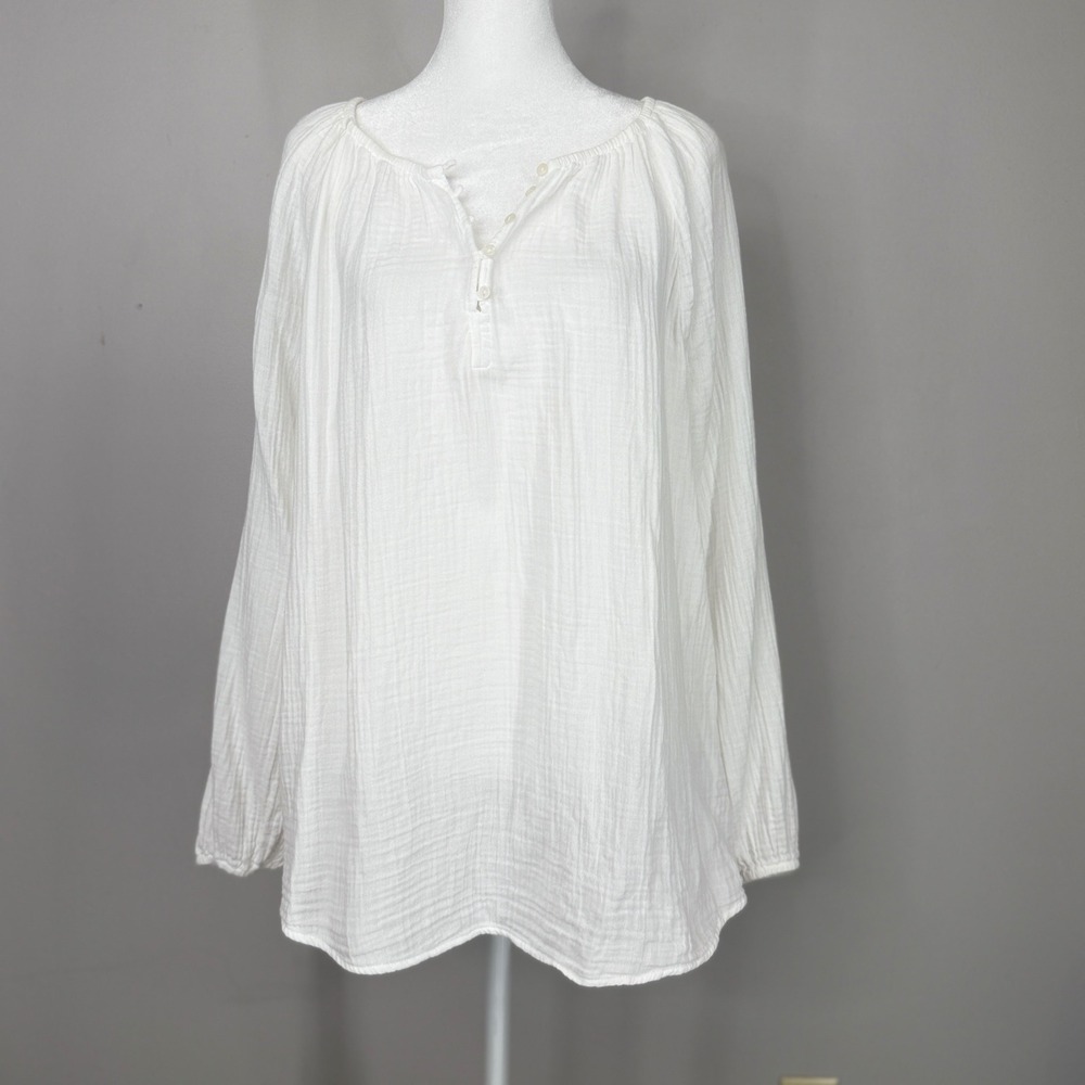 Old Navy Gauze Top Womens XL Tall White Crinkle Cotton Boho Beachy Coastal Flowy